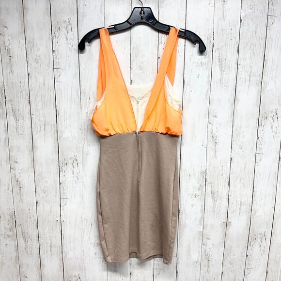 Lulus Dress Women Size Small Orange Tan Zip Back Lined Top Sleeveless Bodycon - Picture 6 of 6